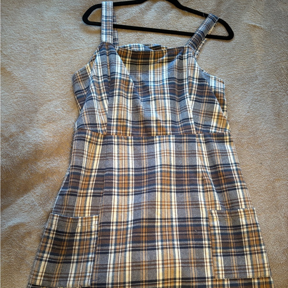 Plaid overall dress